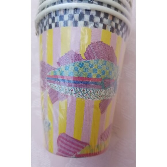 MacKenzie Childs Fish Bowl Paper Cups.  8 Cups 9oz-sealed Retired - Picture 4 of 4